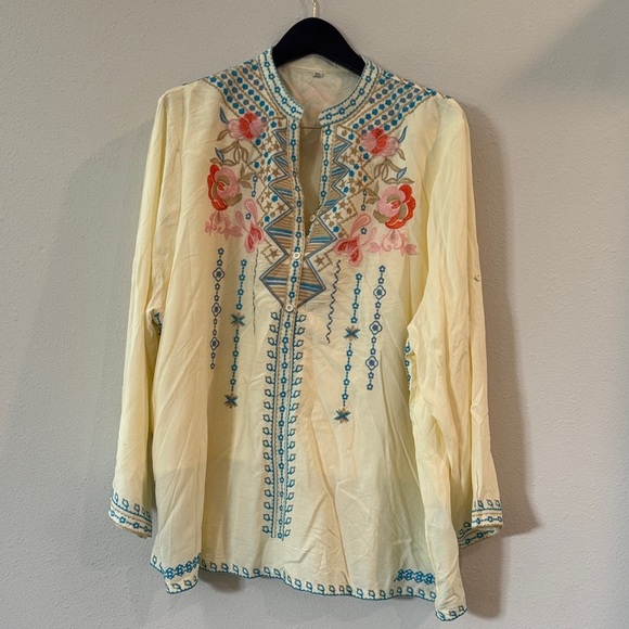 Embroidered Cream Blouse with Floral Accents - Picture 1 of 7